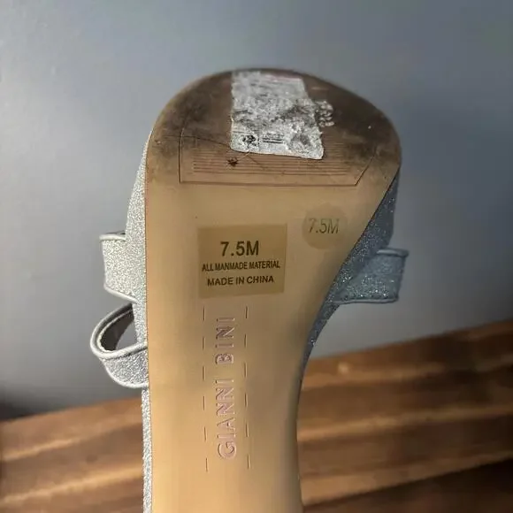 Gianni Bini Women's Size 7.5 M Glitter Silve Ankle Strappy Platform Sandals - Picture 8 of 9